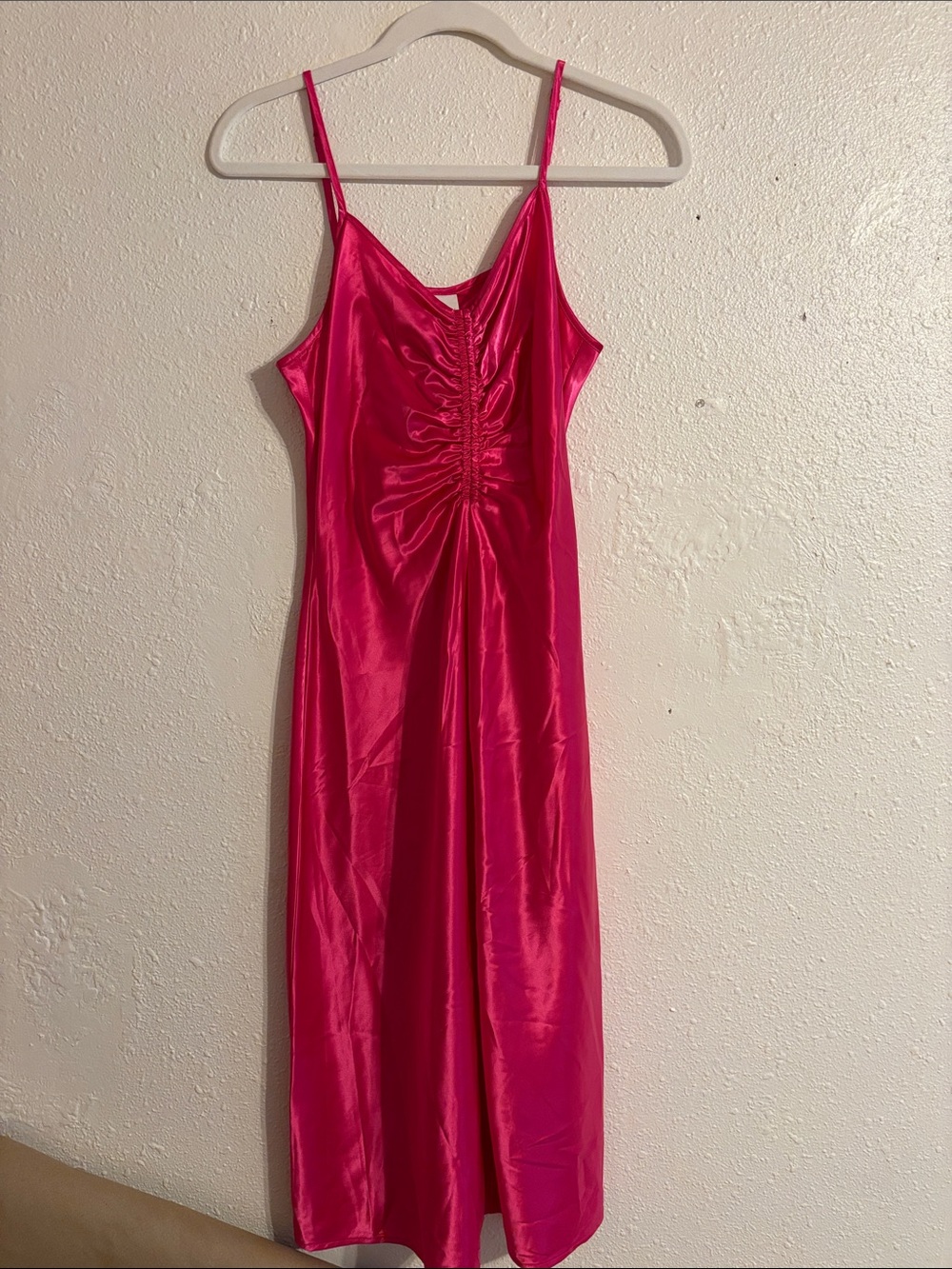 a new day Fuchsia Satin Ruched Slip Dress